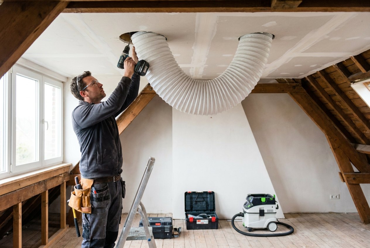 Ventilatie installateur aan het werk